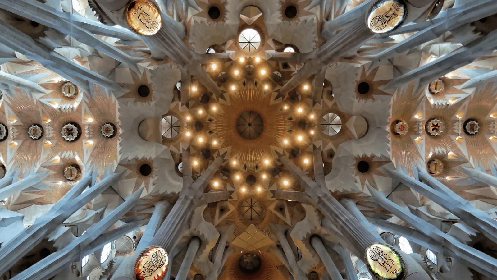 The interior ceiling of Sagrada Família